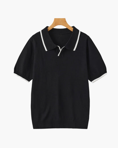 Herren Strick-Poloshirt – Kontrastbesatz an Kragen und Ärmeln