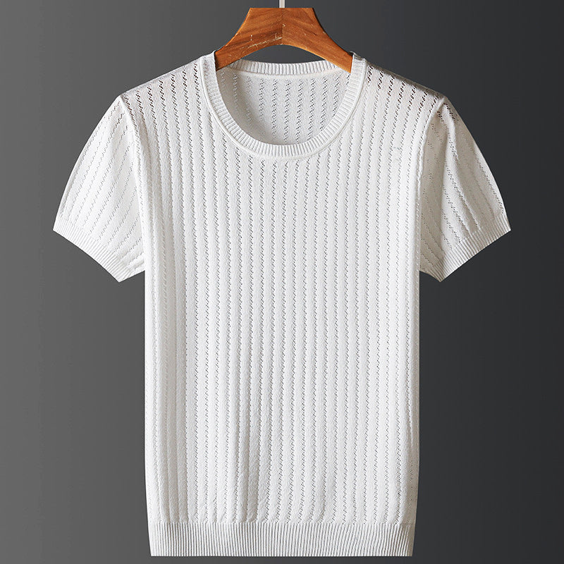 Herren T-Shirt Kurzarm mit Rundhals und Strickmuster – Stretch-Passform