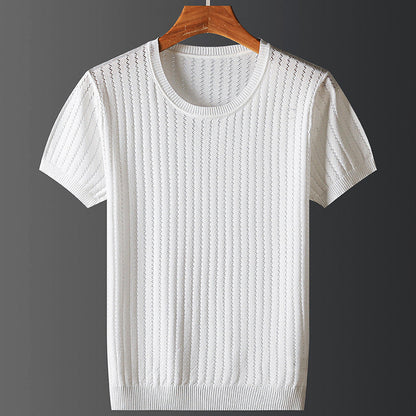 Herren T-Shirt Kurzarm mit Rundhals und Strickmuster – Stretch-Passform