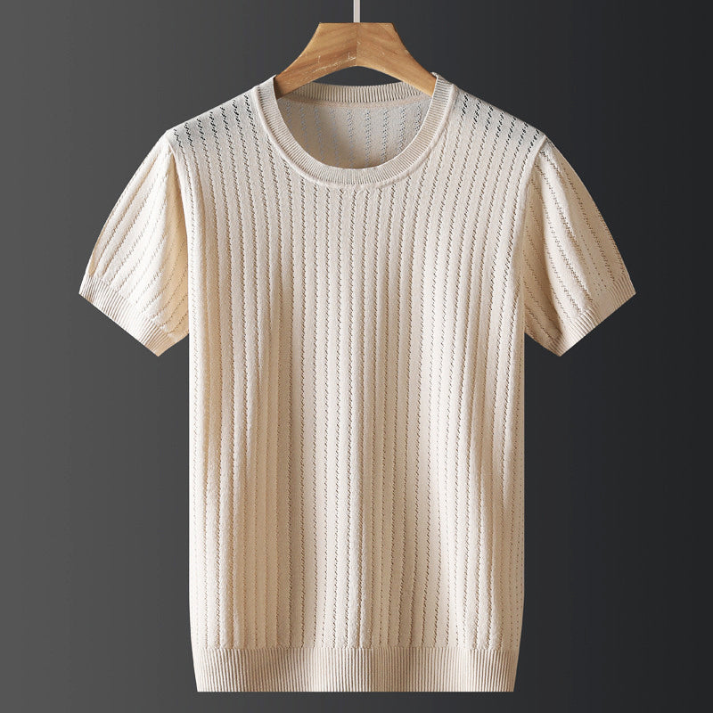 Herren T-Shirt Kurzarm mit Rundhals und Strickmuster – Stretch-Passform