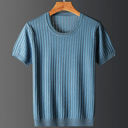 Herren T-Shirt Kurzarm mit Rundhals und Strickmuster – Stretch-Passform