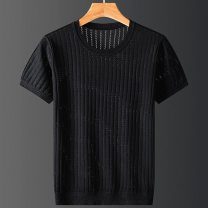 Herren T-Shirt Kurzarm mit Rundhals und Strickmuster – Stretch-Passform