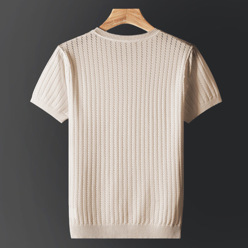 Herren T-Shirt Kurzarm mit Rundhals und Strickmuster – Stretch-Passform
