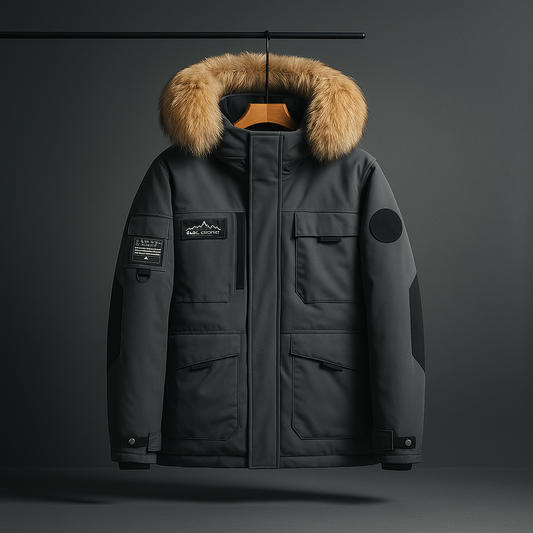 Herren Winter Parka mit Kunstfell-Kapuze und vier Fronttaschen
