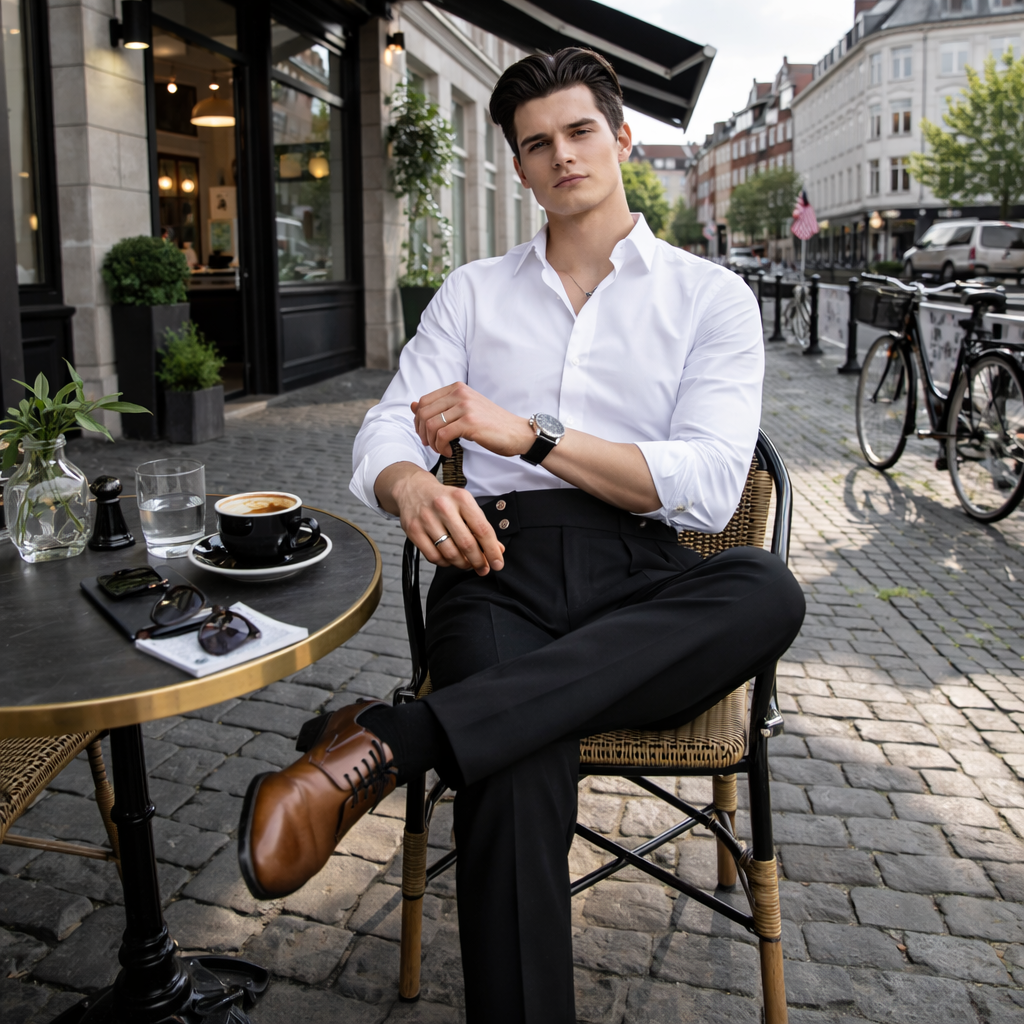 Herren Business Hose mit Hohem Bund – Gerades Bein Normale Passform