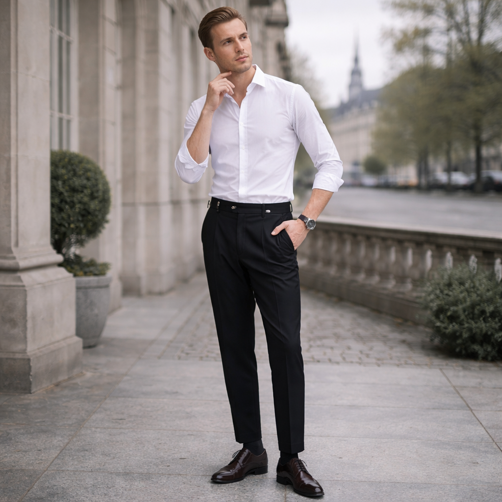Herren Business Hose mit Hohem Bund – Gerades Bein Normale Passform