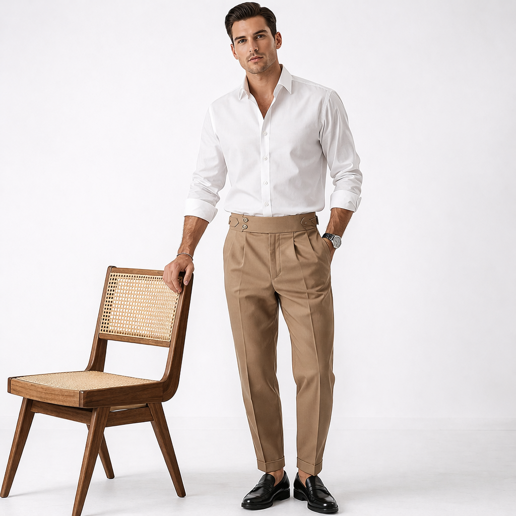 Herren Business Hose mit Hohem Bund – Gerades Bein Normale Passform