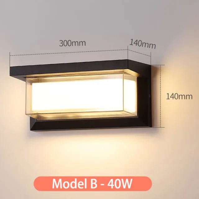 Moderne LED-Wandleuchte, 40W, rechteckig, schwarz, Maße: 300x140x140mm, energiesparend, ideal für Innenbeleuchtung, stilvolles Design.