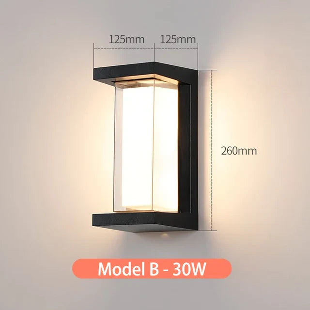 Moderne schwarze Wandleuchte, 30W, Modell B, mit Maßen 125x260mm. Ideal für Innenbeleuchtung, energiesparend, stilvolles Design.
