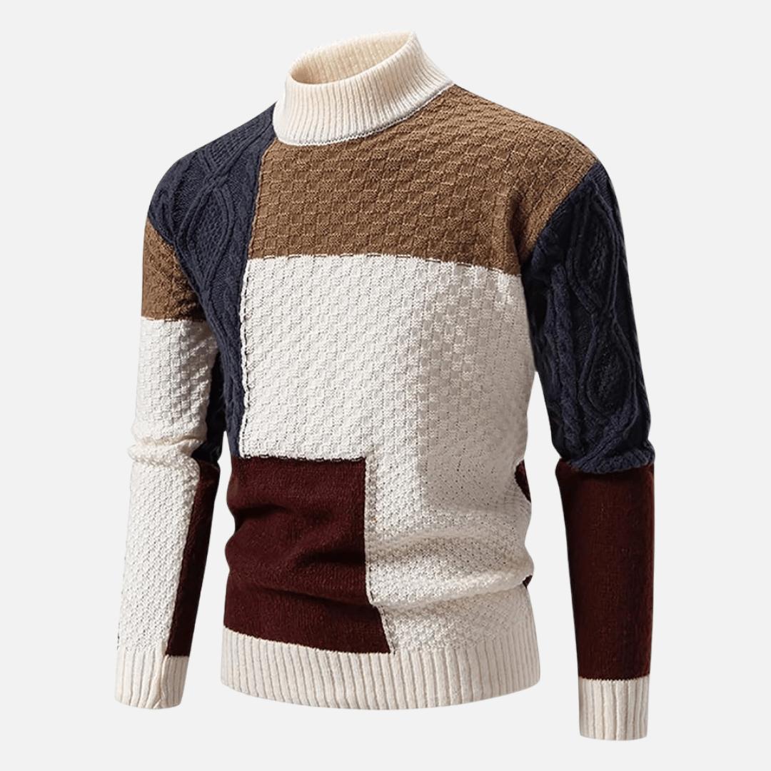Detailansicht des Rollkragens und der feinen Strickstruktur