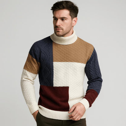 Herren-Rollkragenpullover aus leichtem Strick mit dekorativen Patches