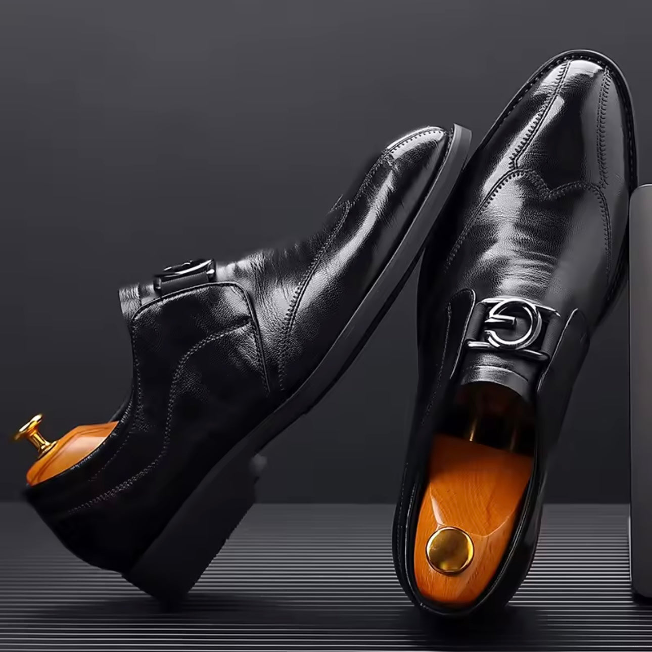 Men's Formal Monk-Strap Shoes with Buckle and Cushioned Sole