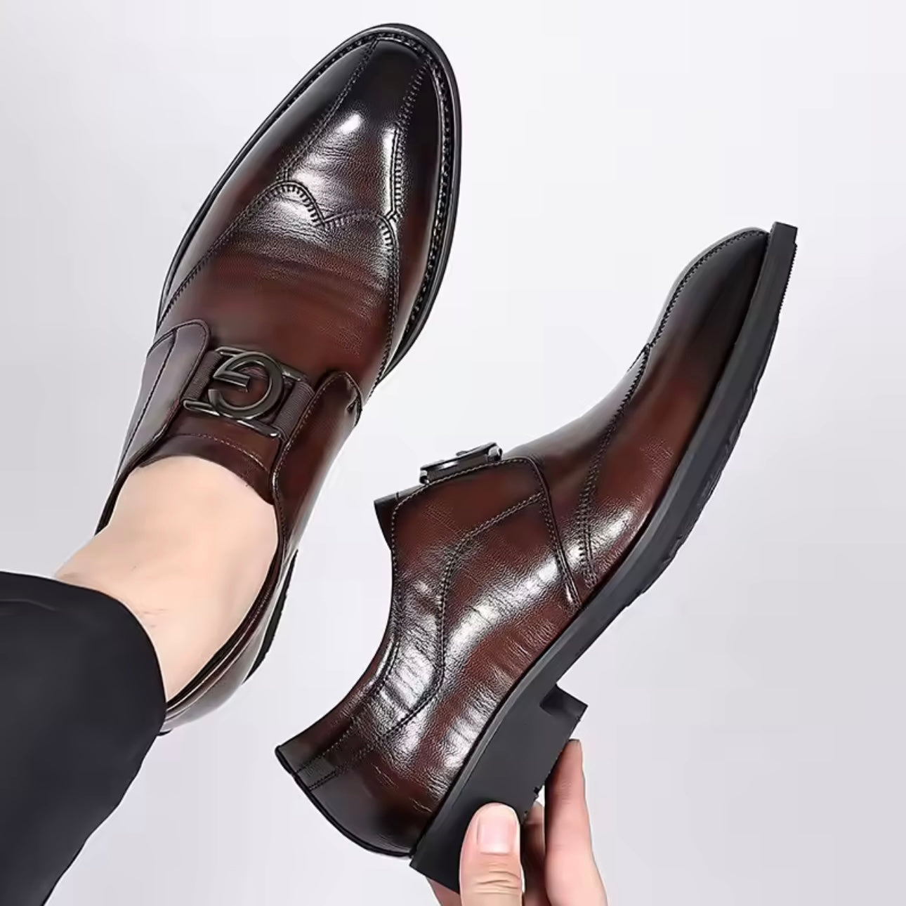 Men's Formal Monk-Strap Shoes with Buckle and Cushioned Sole