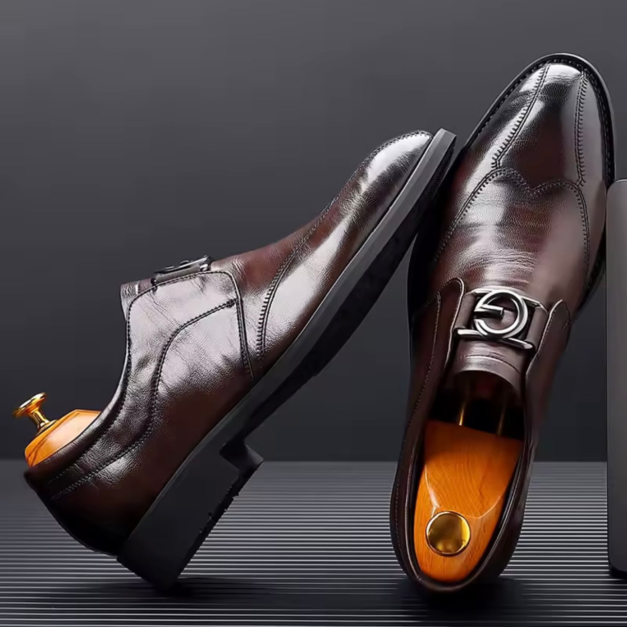 Men's Formal Monk-Strap Shoes with Buckle and Cushioned Sole