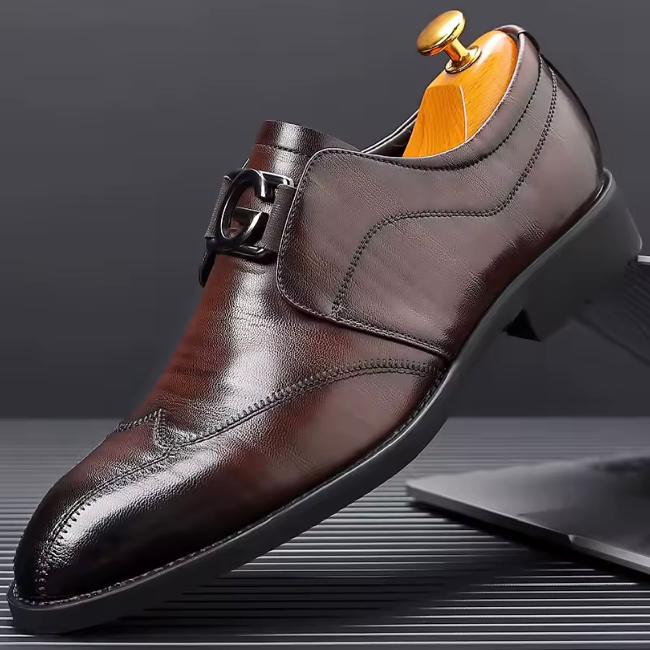 Men's Formal Monk-Strap Shoes with Buckle and Cushioned Sole
