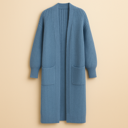 Damen Langer Strick-Cardigan Mit Offener Front Und Oversized-Passform