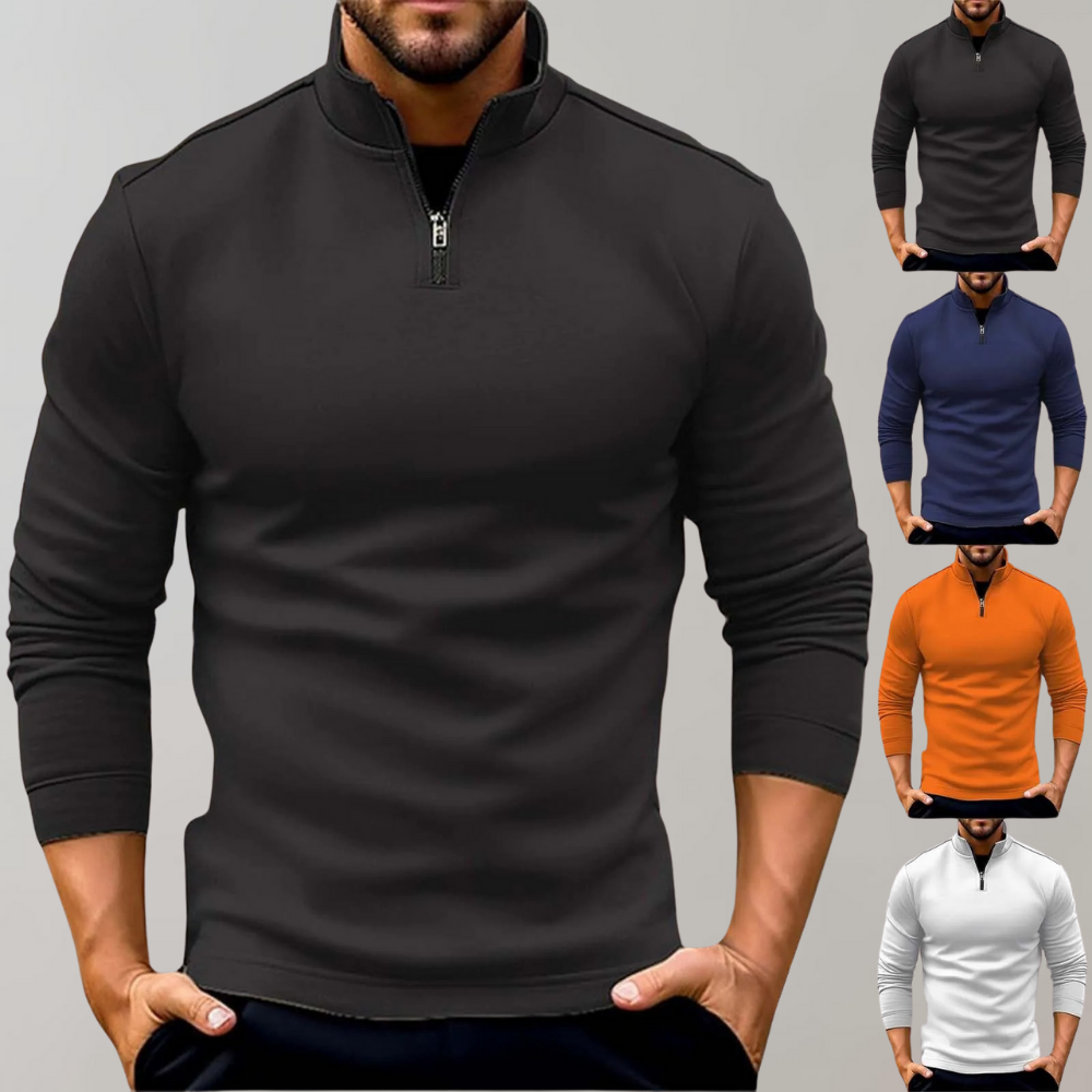 Herrenpullover mit Reißverschluss in fünf Farben: Schwarz, Dunkelgrau, Blau, Orange, Weiß. Langarm, modisch, vielseitig für Herbst/Winter.