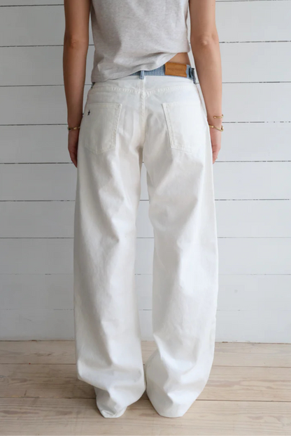 Damen-Jeans Mit Lockerer Passform, Mittelhoher Bund, Gestreifter Bund