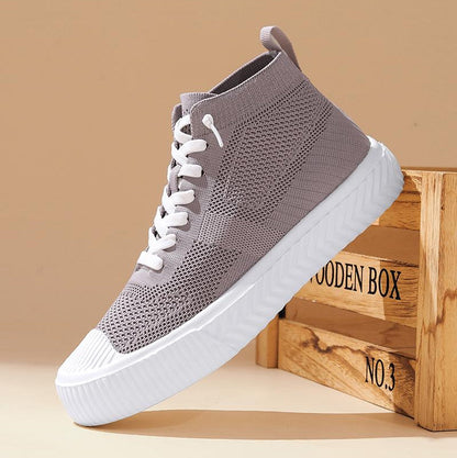 Herren-High-Top-Sneaker Mit Strickobermaterial, Orthopädischer Innensohle Und Ohne Schnürung