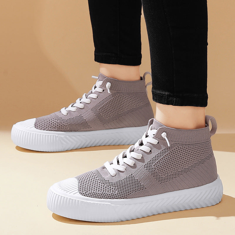 Herren-High-Top-Sneaker Mit Strickobermaterial, Orthopädischer Innensohle Und Ohne Schnürung