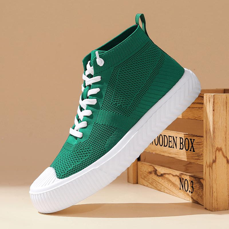 Herren-High-Top-Sneaker Mit Strickobermaterial, Orthopädischer Innensohle Und Ohne Schnürung