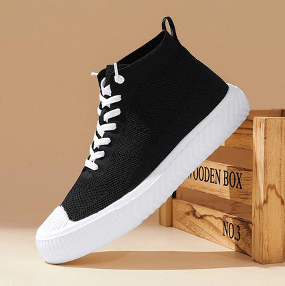 Herren-High-Top-Sneaker Mit Strickobermaterial, Orthopädischer Innensohle Und Ohne Schnürung