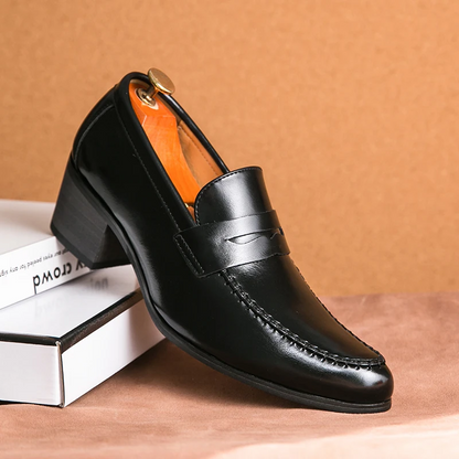 Men's Loafer Slip-On Design with Block Heel and Hand-Sewn Details