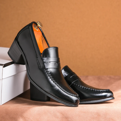 Men's Loafer Slip-On Design with Block Heel and Hand-Sewn Details