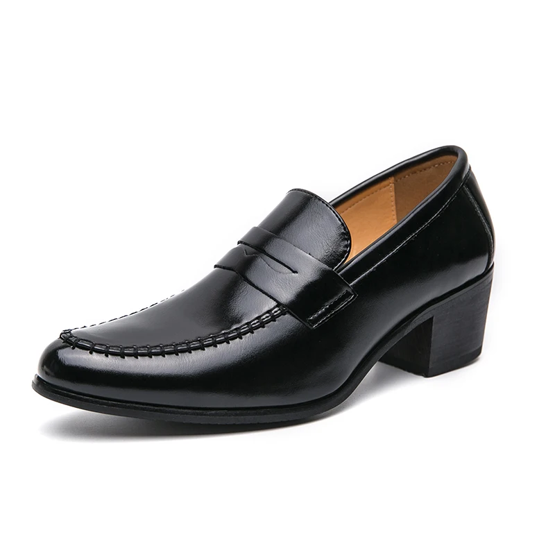 Men's Loafer Slip-On Design with Block Heel and Hand-Sewn Details