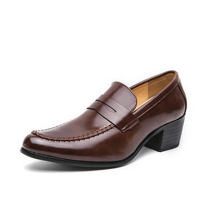 Men's Loafer Slip-On Design with Block Heel and Hand-Sewn Details