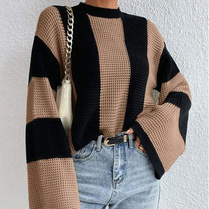 Women's Knit Sweater Crew Neck Dropped Shoulders Wide Sleeves Loose Fit – Everyday and Layering