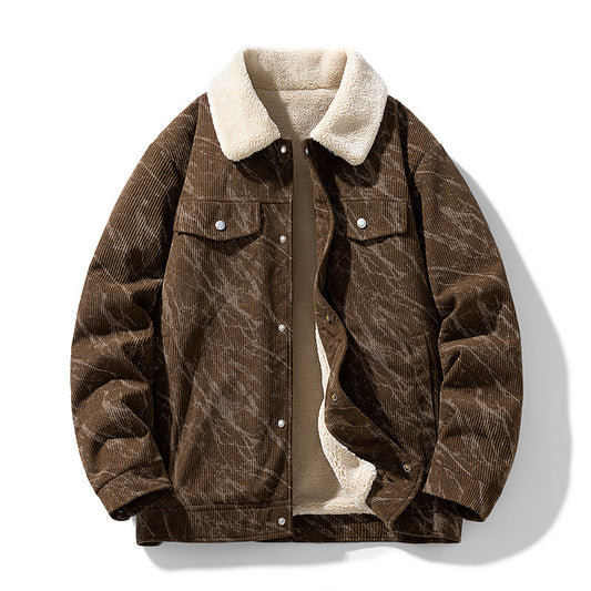 Men's winter jacket with fleece lining and corduroy texture