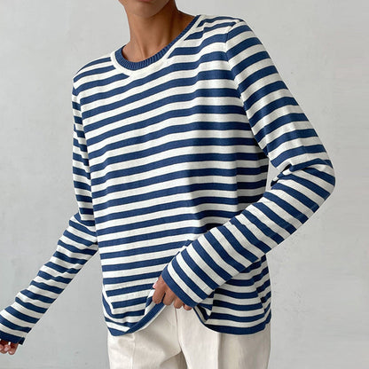 Women's Long Sleeve Knit Top Loose Fit Versatile – Cotton Blend
