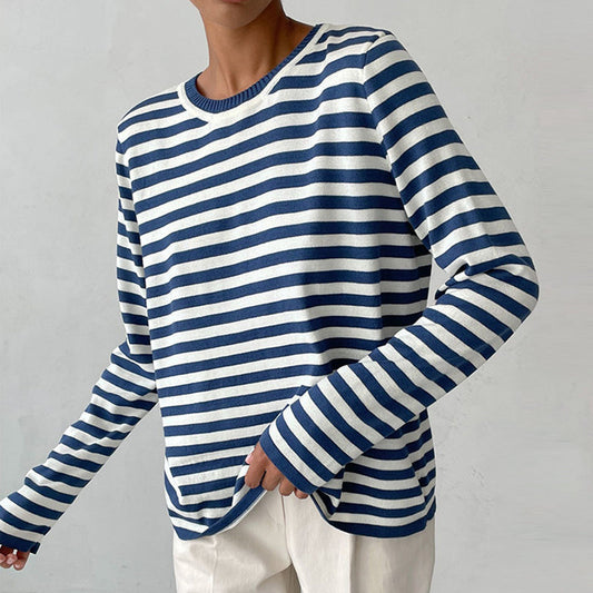 Women's Long Sleeve Knit Top Loose Fit Versatile – Cotton Blend