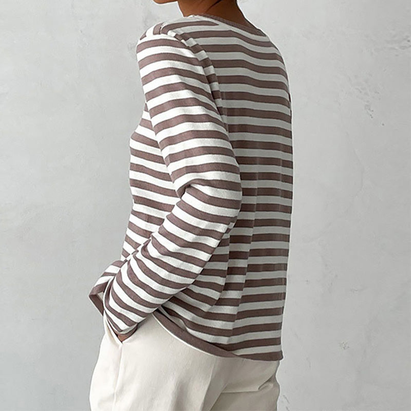 Women's Long Sleeve Knit Top Loose Fit Versatile – Cotton Blend