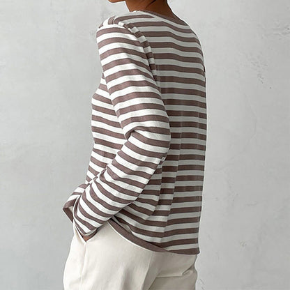 Women's Long Sleeve Knit Top Loose Fit Versatile – Cotton Blend