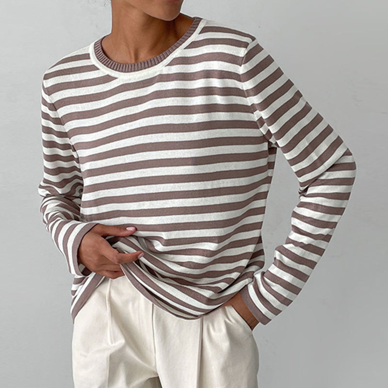 Women's Long Sleeve Knit Top Loose Fit Versatile – Cotton Blend