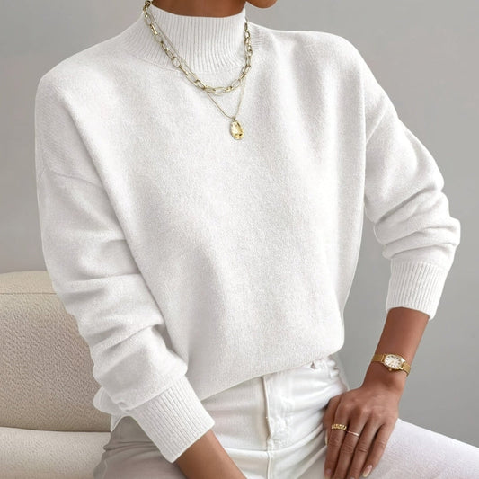 Women's Turtleneck Sweater with Long Sleeves and Cropped Fit