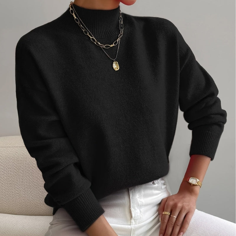 Women's Turtleneck Sweater with Long Sleeves and Cropped Fit