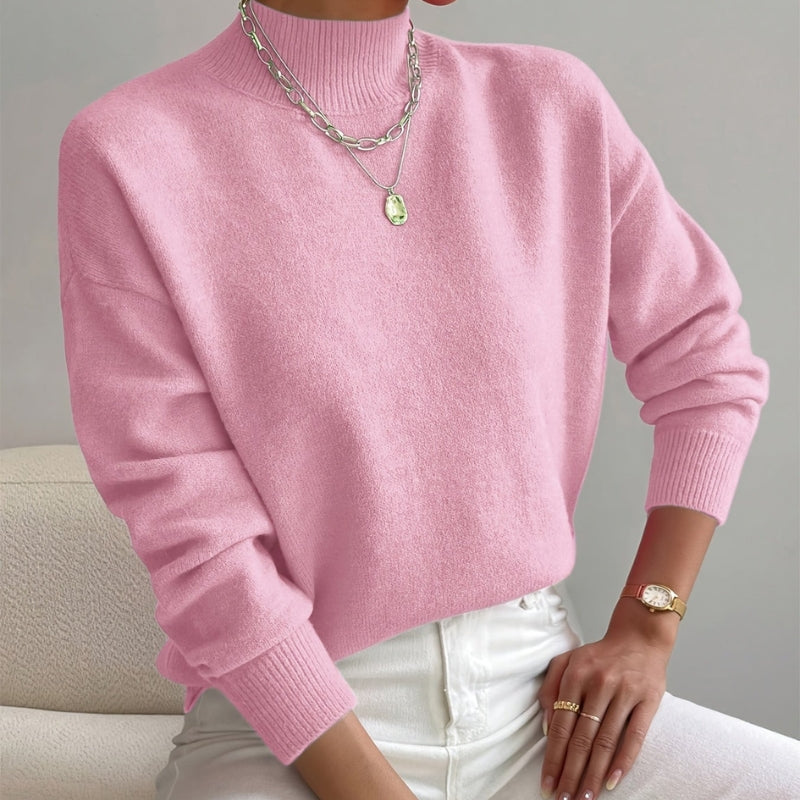 Women's Turtleneck Sweater with Long Sleeves and Cropped Fit