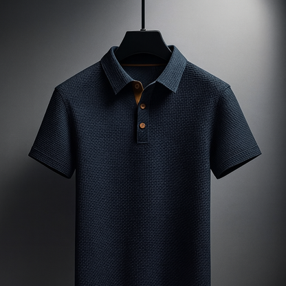Men's Short-Sleeve Polo Shirt with Turn-Down Collar and Three-Button Placket – Stretch Fit