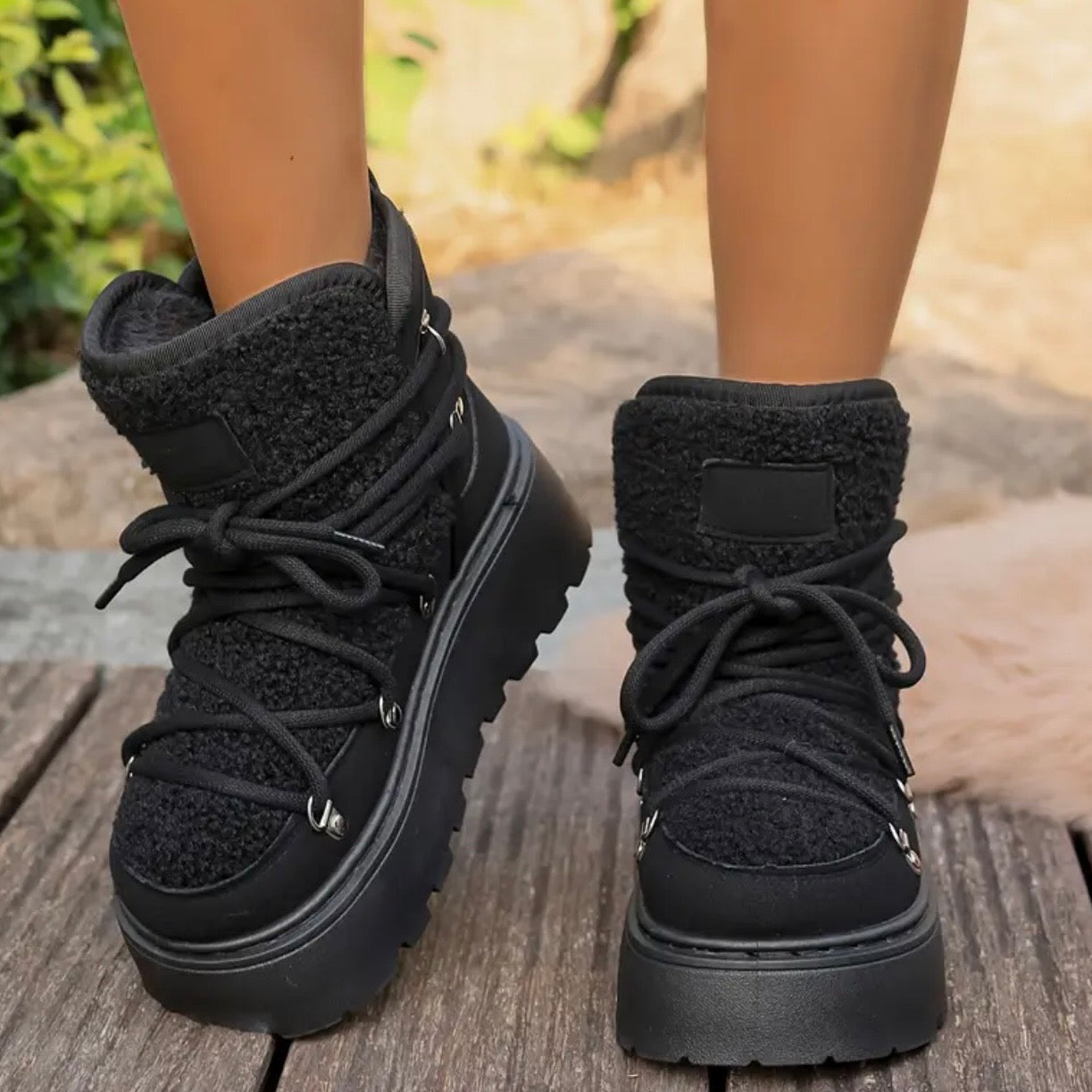 Damen Winter-Schnürstiefel Mit Erhöhtem Plateau Und Gepolsterter Innensohle