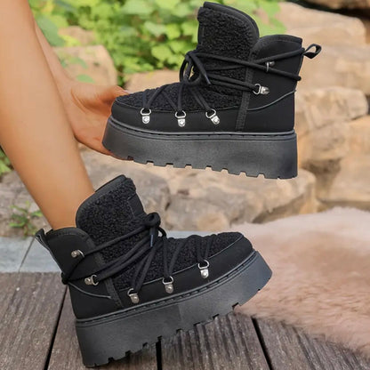 Damen Winter-Schnürstiefel Mit Erhöhtem Plateau Und Gepolsterter Innensohle