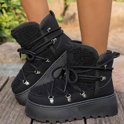 Damen Winter-Schnürstiefel Mit Erhöhtem Plateau Und Gepolsterter Innensohle