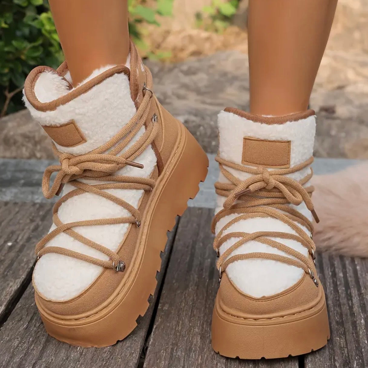 Damen Winter-Schnürstiefel Mit Erhöhtem Plateau Und Gepolsterter Innensohle