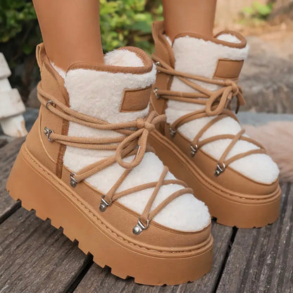 Damen Winter-Schnürstiefel Mit Erhöhtem Plateau Und Gepolsterter Innensohle