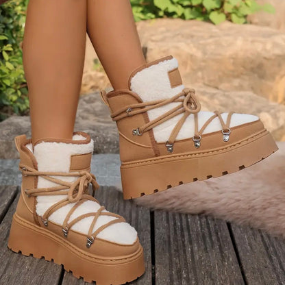 Damen Winter-Schnürstiefel Mit Erhöhtem Plateau Und Gepolsterter Innensohle