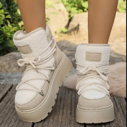 Damen Winter-Schnürstiefel Mit Erhöhtem Plateau Und Gepolsterter Innensohle