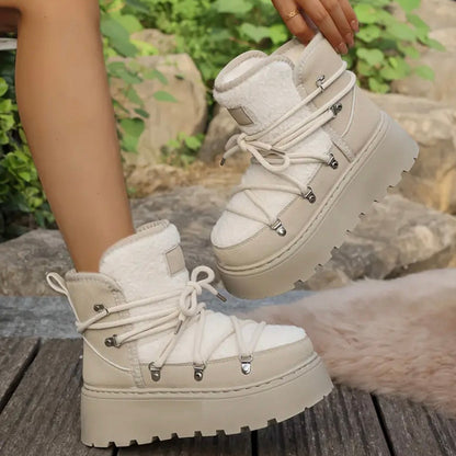 Damen Winter-Schnürstiefel Mit Erhöhtem Plateau Und Gepolsterter Innensohle