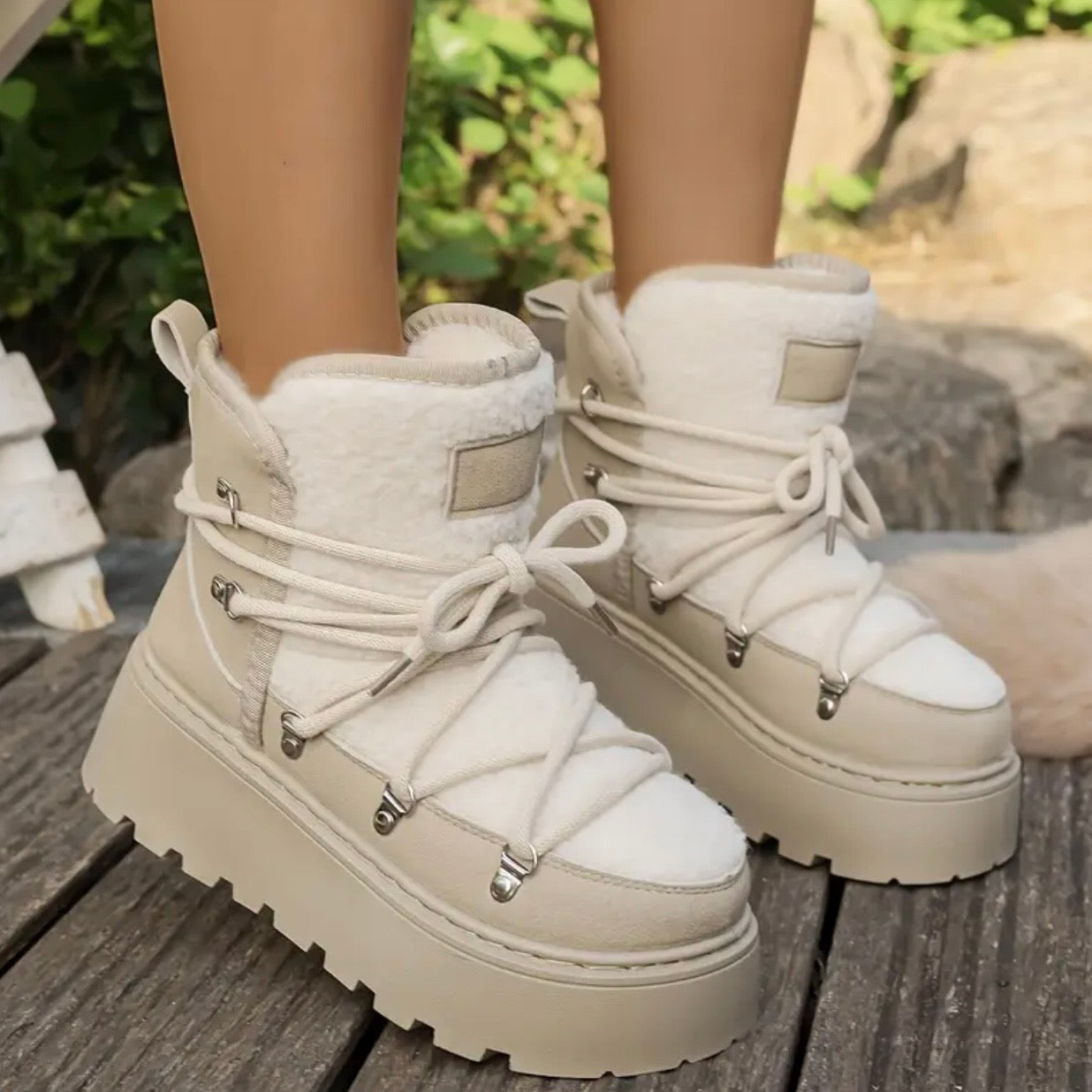 Damen Winter-Schnürstiefel Mit Erhöhtem Plateau Und Gepolsterter Innensohle